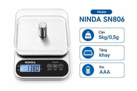Cân tiểu ly nhà bếp NINDA SN806 5kg/0,5g độ Tặng kèm pin 3A độ chính xác cao dùng cho nhà bếp, quán ăn