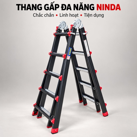 Thang nhôm chữ A rút lồng đen NiNDA NDB-RL05, chữ A cao tối đa 2.78m