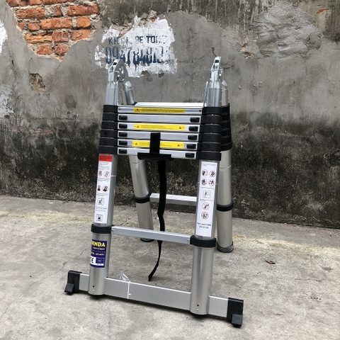 Thang nhôm rút gọn đai đen NiNDA ND-44AI chữ A 2m2, duỗi 4m4