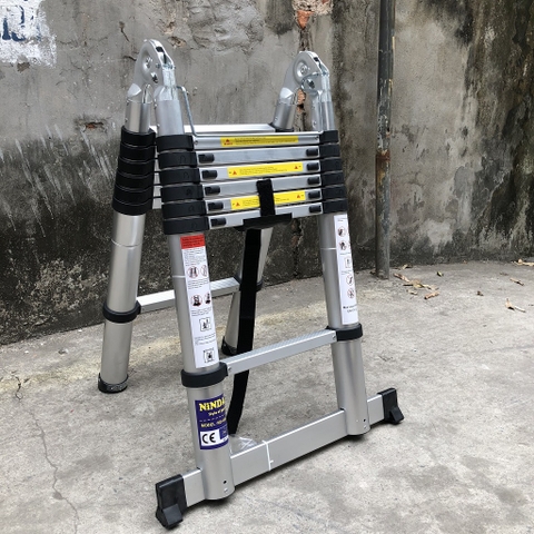 Thang nhôm rút gọn đai đen NiNDA ND-44AI chữ A 2m2, duỗi 4m4