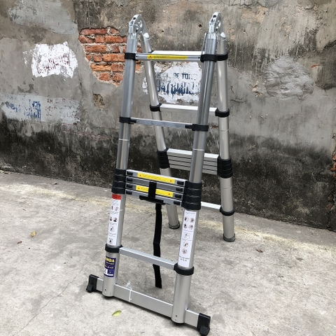 Thang nhôm rút gọn đai đen NiNDA ND-44AI chữ A 2m2, duỗi 4m4