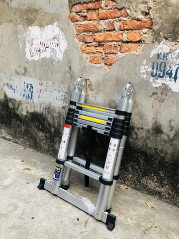 Thang nhôm rút gọn đai đen NiNDA ND-38AI chữ A 1m9, duỗi 3m8