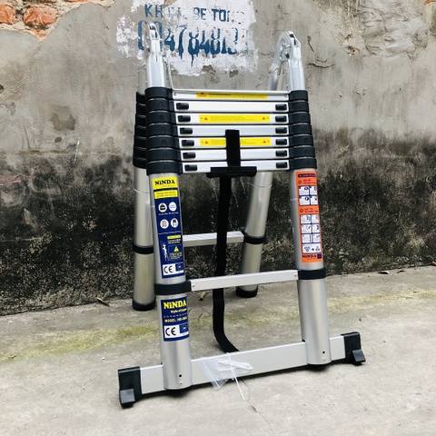 Thang nhôm rút gọn đai đen NiNDA ND-50AI chữ A 2m5, duỗi 5m