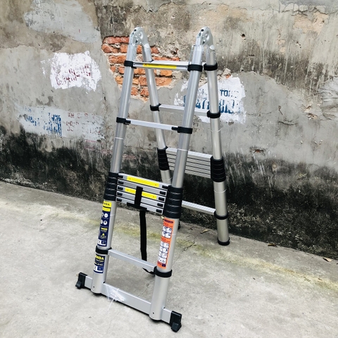 Thang nhôm rút gọn đai đen NiNDA ND-50AI chữ A 2m5, duỗi 5m