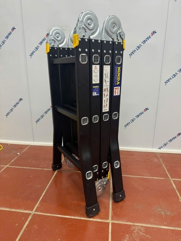 Thang nhôm NiNDA NDB-403 gấp chữ M, cao 3m7, thang chuyên dụng cho thợ điều hòa, điện lạnh
