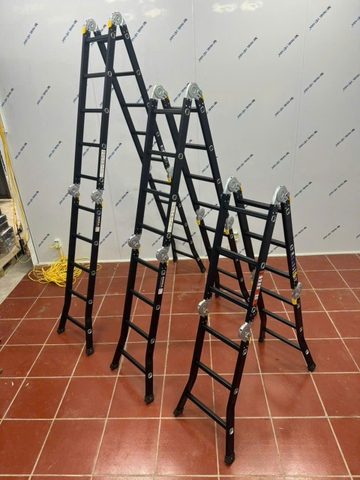 Thang nhôm NiNDA NDB-403 gấp chữ M, cao 3m7, thang chuyên dụng cho thợ điều hòa, điện lạnh