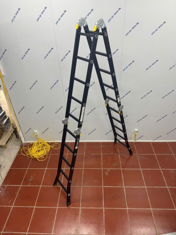 Thang nhôm NiNDA NDB-404 gấp chữ M, cao 4m7, thang chuyên dụng cho thợ điều hòa, điện lạnh