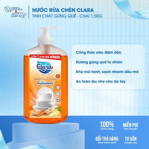 Nước rửa chén Clara tinh chất gừng quế 1,5kg