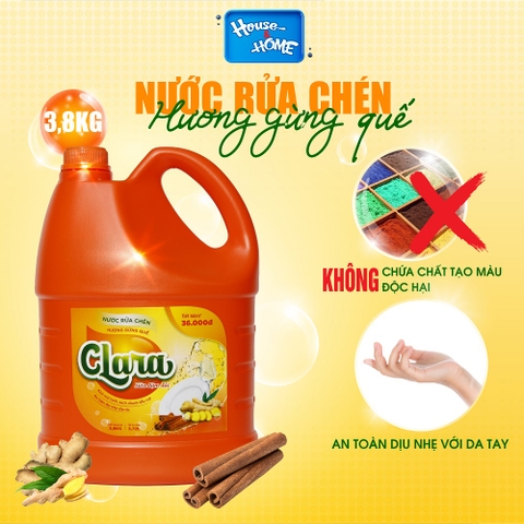 Nước rửa chén Clara - Hương gừng quế - can 3.8kg
