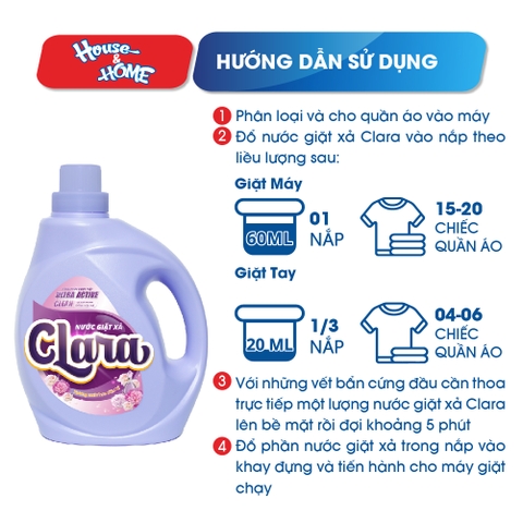 Nước giặt xả Clara - Hương nước hoa diệu kì - 2,6Kg