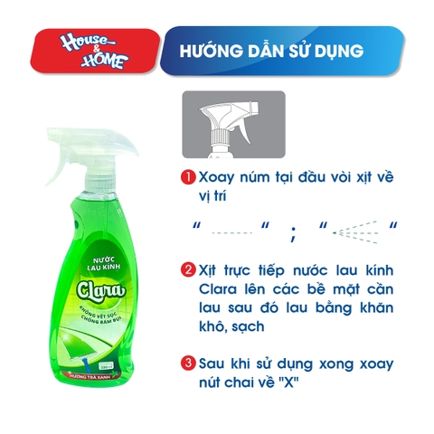Nước lau kính Clara - Hương trà xanh - chai 500ml