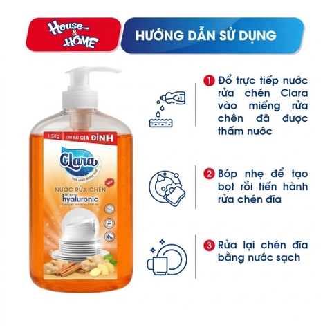 Nước rửa chén Clara - Tinh chất gừng quế 1,5kg