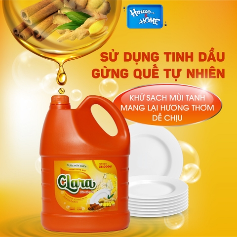 Nước rửa chén Clara - Hương gừng quế - can 3.8kg