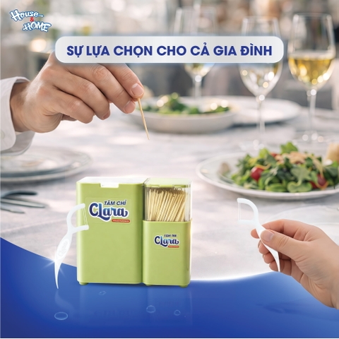 Tăm chỉ Clara Kiss hộp PP nhiều màu 2 ngăn (50 chiếc/hộp)