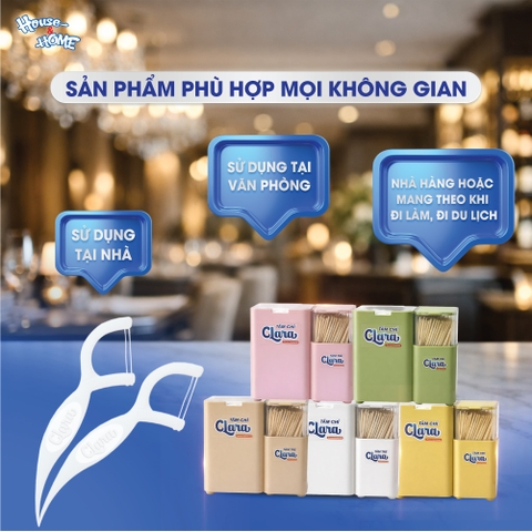 Tăm chỉ Clara Kiss hộp PP nhiều màu 2 ngăn (50 chiếc/hộp)