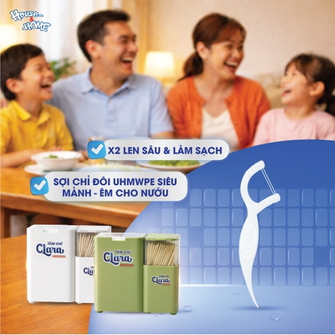 Tăm chỉ Clara Kiss hộp PP nhiều màu 2 ngăn (50 chiếc/hộp)