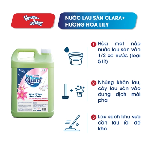 Nước lau sàn Clara+ - Hương hoa ly - 9.5kg