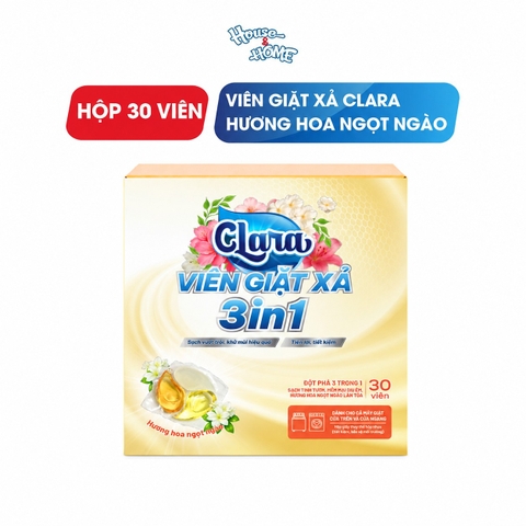 Viên giặt xả Clara  3in1 - Hương hoa ngọt ngào - Hộp 30 viên