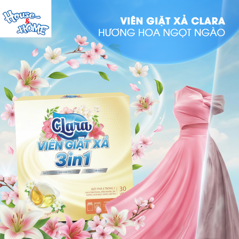Viên giặt xả Clara  3in1 - Hương hoa ngọt ngào - Hộp 30 viên