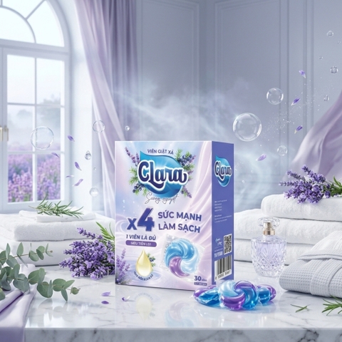Viên giặt xả Clara - Hương sương nguyệt - Hộp 30 viên