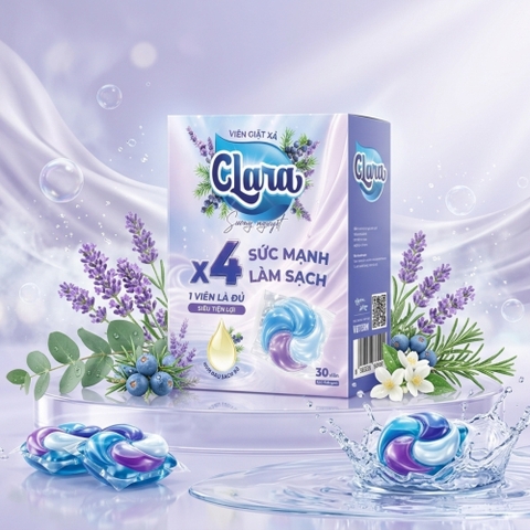 Viên giặt xả Clara - Hương sương nguyệt - Hộp 30 viên