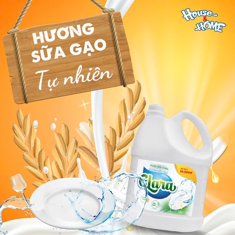 Nước rửa chén Clara - Hương sữa gạo - can 3.8kg