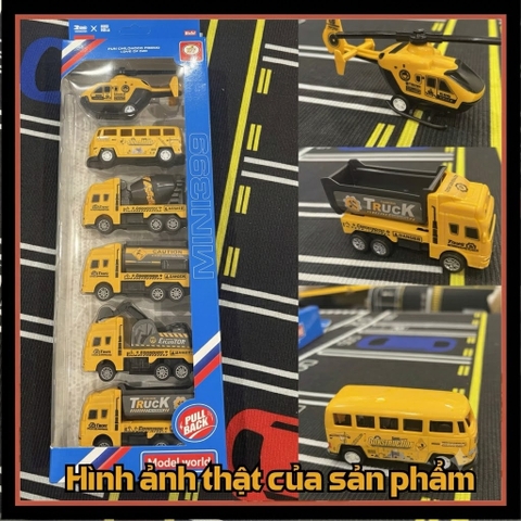 Bộ 6 Xe Công Trình Mini Cho Bé Chạy Đà Pull Back – Đồ Chơi Phương Tiện Xây Dựng