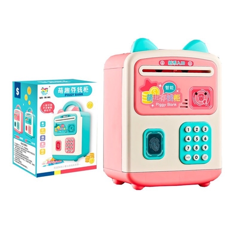 Két sắt mini cho bé mở khoá bằng vân tay, nhận dạng khuôn mặt hình chú mèo