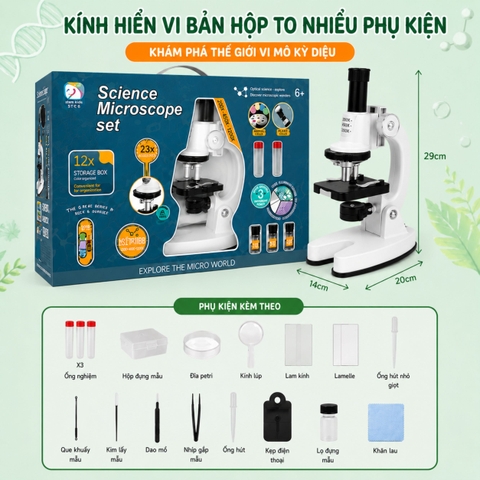 Bộ Kính Hiển Vi Khoa Học STEM Cho Bé 6+ Tuổi Khám Phá Thế Giới Vi Mô