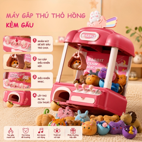 Máy Gắp Thú Mini Claw Machine Cho Bé Kèm Nhạc Và Đèn – Đồ Chơi Gắp Thú Có Kẹo Gashapon, USB Sạc, Nhiều Mẫu Cute