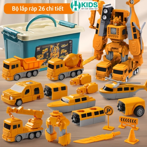 Bộ Đồ Chơi Xe Công Trình Lắp Ghép Biến Hình Robot 6in1 26 Chi Tiết
