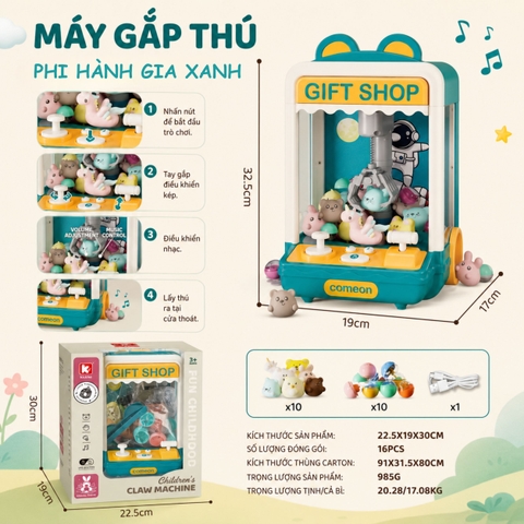 Máy Gắp Thú Mini Claw Machine Cho Bé Kèm Nhạc Và Đèn – Đồ Chơi Gắp Thú Có Kẹo Gashapon, USB Sạc, Nhiều Mẫu Cute