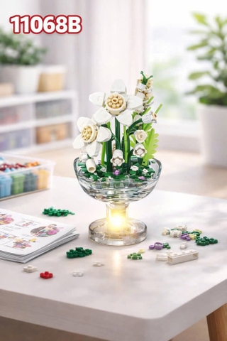 Bộ Xếp Hình Cốc Hoa Phát Sáng Khay 6 Hộp – Lắp Ráp Chậu Hoa Mini Có Đèn