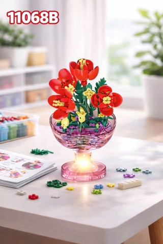 Bộ Xếp Hình Cốc Hoa Phát Sáng Khay 6 Hộp – Lắp Ráp Chậu Hoa Mini Có Đèn