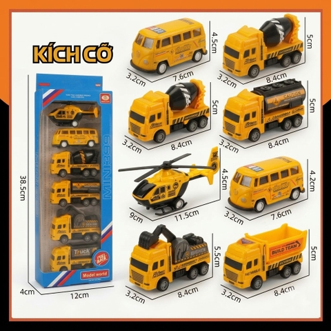 Bộ 6 Xe Công Trình Mini Cho Bé Chạy Đà Pull Back – Đồ Chơi Phương Tiện Xây Dựng