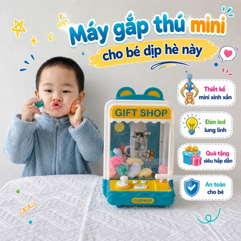 Máy Gắp Thú Mini Claw Machine Cho Bé Kèm Nhạc Và Đèn – Đồ Chơi Gắp Thú Có Kẹo Gashapon, USB Sạc, Nhiều Mẫu Cute