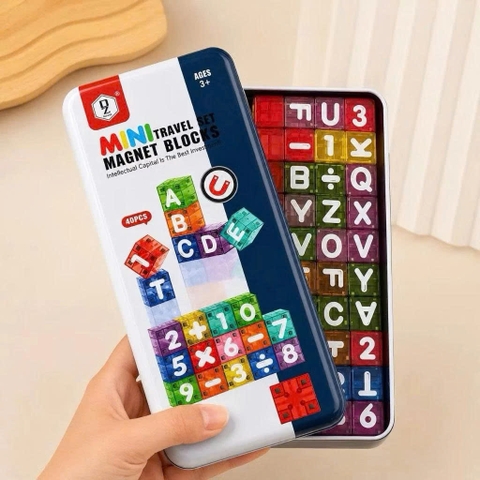 Xếp Hình Nam Châm Chữ Và Số 40 Chi Tiết Hộp Thiếc Cho Bé
