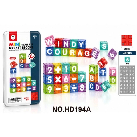 Xếp Hình Nam Châm Chữ Và Số 40 Chi Tiết Hộp Thiếc Cho Bé