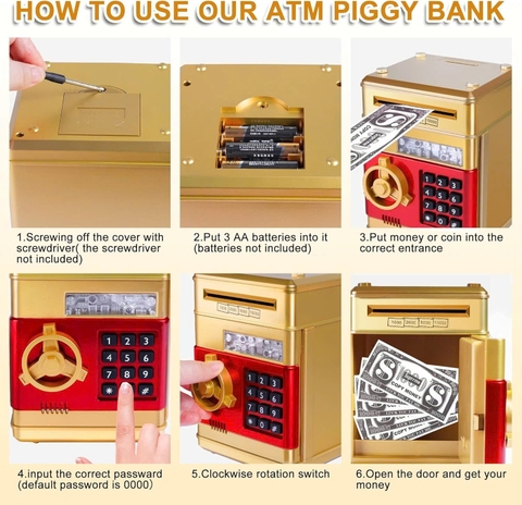 Két Sắt Mini Đựng Tiền Cho Bé Có Mật Khẩu – Màu Vàng, Bạc