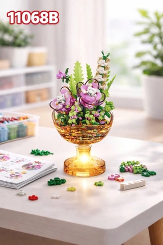 Bộ Xếp Hình Cốc Hoa Phát Sáng Khay 6 Hộp – Lắp Ráp Chậu Hoa Mini Có Đèn