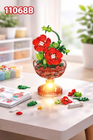 Bộ Xếp Hình Cốc Hoa Phát Sáng Khay 6 Hộp – Lắp Ráp Chậu Hoa Mini Có Đèn