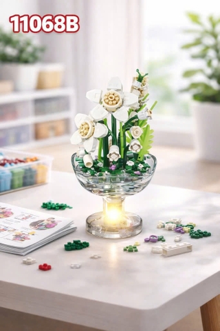 Bộ Xếp Hình Cốc Hoa Phát Sáng Khay 6 Hộp – Lắp Ráp Chậu Hoa Mini Có Đèn