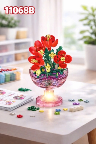 Bộ Xếp Hình Cốc Hoa Phát Sáng Khay 6 Hộp – Lắp Ráp Chậu Hoa Mini Có Đèn