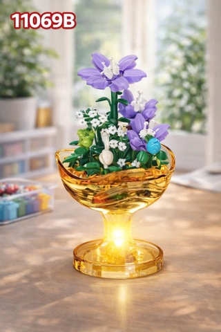 Bộ Xếp Hình Cốc Hoa Phát Sáng Khay 6 Hộp – Lắp Ráp Chậu Hoa Mini Có Đèn