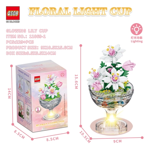 Bộ Xếp Hình Cốc Hoa Phát Sáng Khay 6 Hộp – Lắp Ráp Chậu Hoa Mini Có Đèn