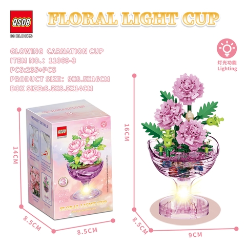 Bộ Xếp Hình Cốc Hoa Phát Sáng Khay 6 Hộp – Lắp Ráp Chậu Hoa Mini Có Đèn
