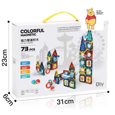 Bộ Xếp Hình Nam Châm Magnetic Tiles Đường Ống Bi 73 Chi Tiết