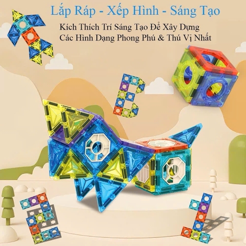 Bộ Xếp Hình Nam Châm Magnetic Tiles Đường Ống Bi 73 Chi Tiết