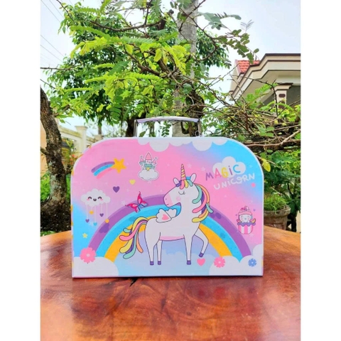 Bộ Đồ Chơi Tiệc Trà Bánh Ngọt Unicorn Vali Ấm Chén Cho Bé