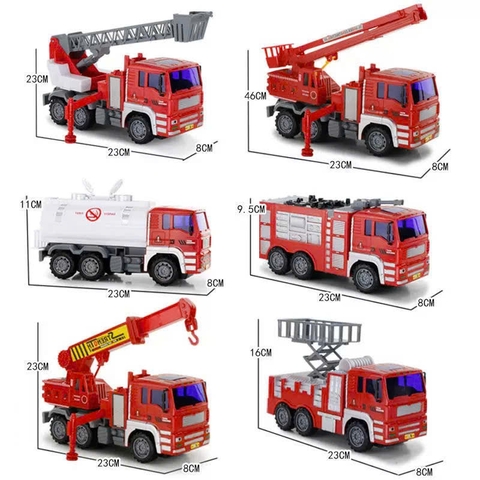 Bộ 6 Xe Cứu Hỏa Đồ Chơi Quán Tính Cỡ Lớn – Xe Thang, Xe Cẩu, Xe Phun Nước